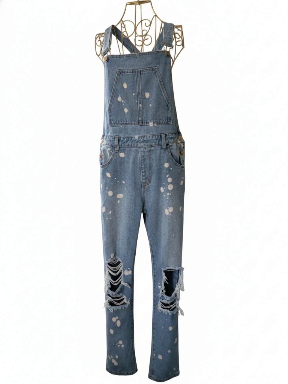 Forever 21 Distressed Bleach Splatter Overalls | Y2K Grunge Aesthetic | Size L